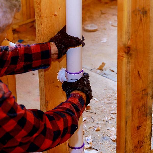 man securing the attachment of the pipe